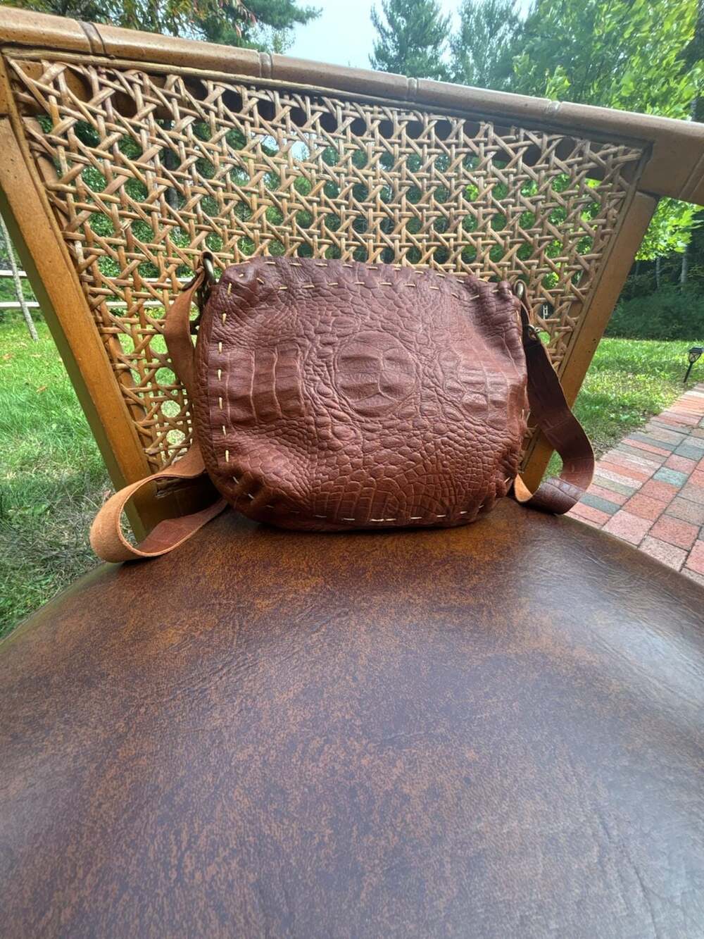Handmade Brown Crocodile Embossed Leather Crossbody Bag